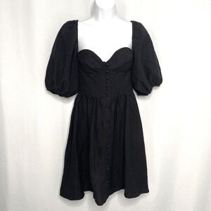 Kourt Black Linen Blend Puff Sleeve Off Shoulder Bustier Mini Dress XS NEW LBD
